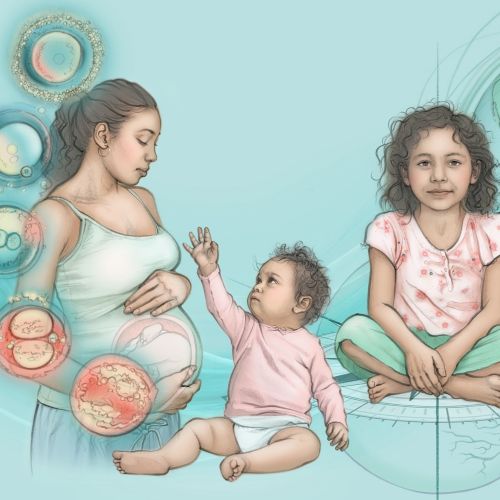 Illustration showing human development stages from baby to adult by Juliet Percival