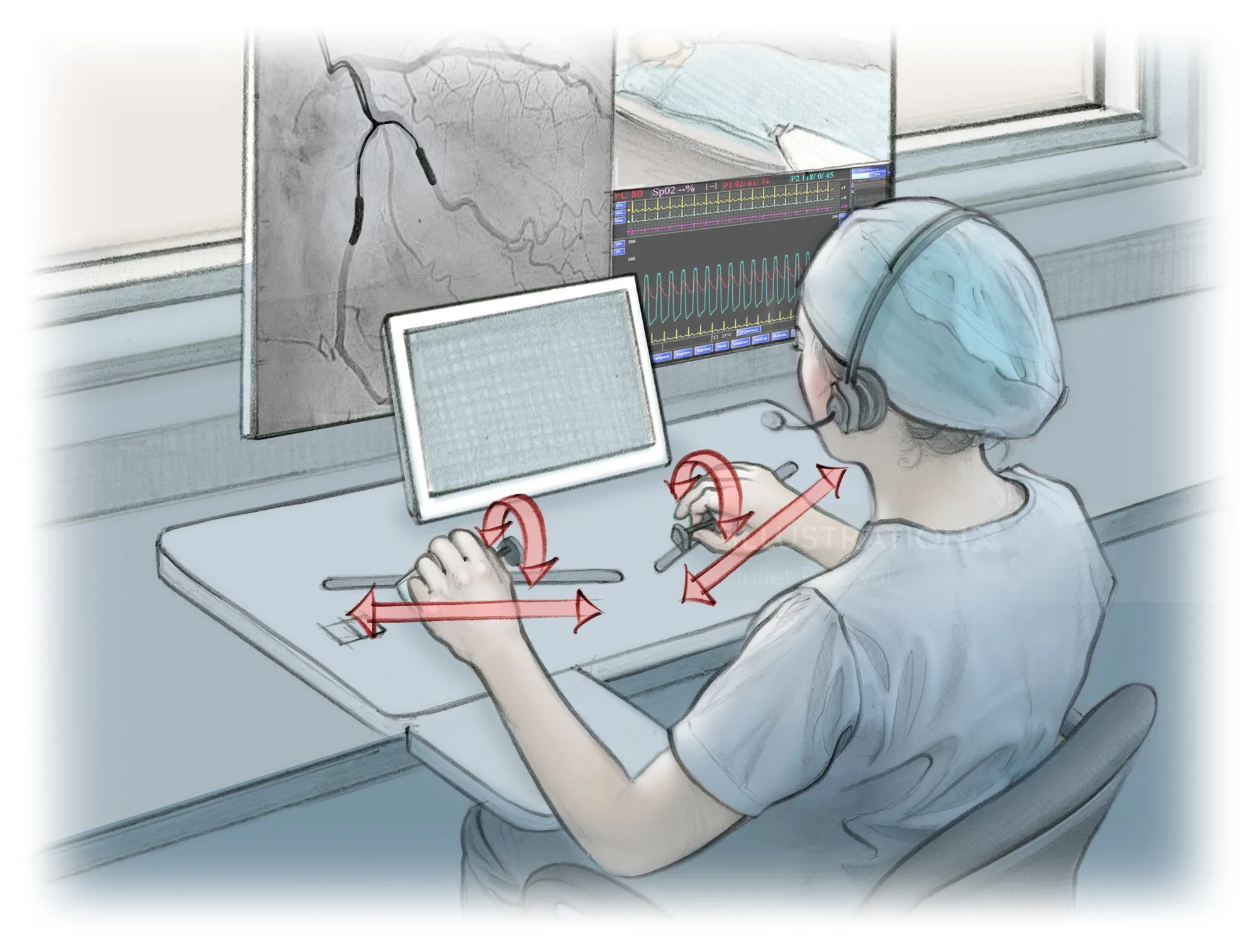 Clinician operates Machnet robot console in radiology room by Juliet Percival