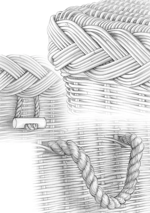 Pencil drawing of woven wicker basket by Juliet Percival