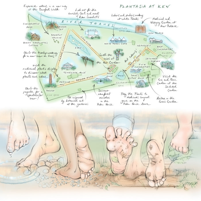 Illustration du magazine Kew &quot;Marcher pieds nus&quot;