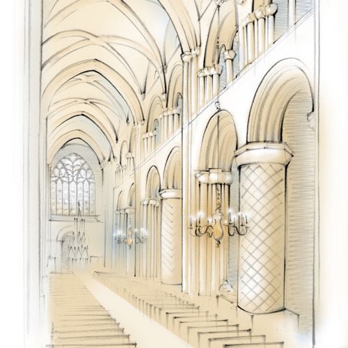 Durham Cathedral, rose window, nave, pillars