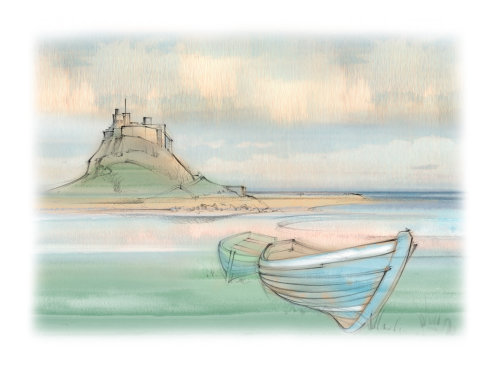 Lindisfarne城堡，圣岛，沿海，划艇