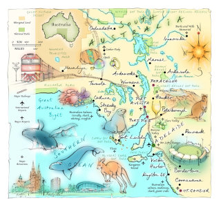 美食与旅游杂志的南澳大利亚地图