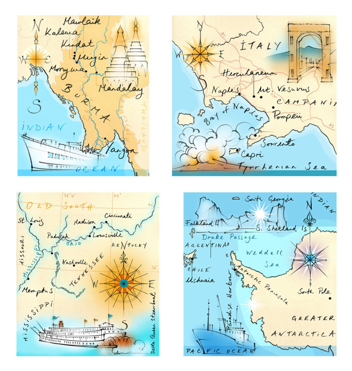 地图，传统，手绘，指南针，缅甸，意大利，南极洲，密西西比州