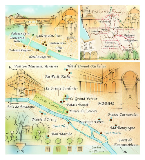 carte, traditionnel, dessiné à la main, Florence, Toscane, Paris