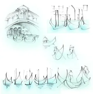 italy, travel, sketchbook, Rialto Bridge, gondolas, Venice