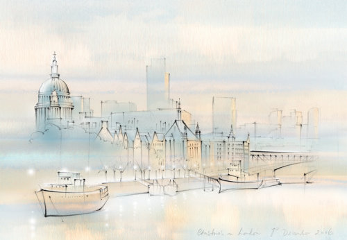 Tamise, Londres, bateau fluvial, St Paul&#39;s, hiver, Noël