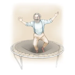 trampoline, man, elderly, pensioner, jumping, energetic