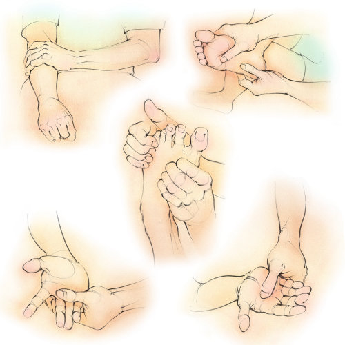 self massage, hands, fingers, foot