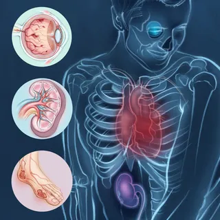 diabetes mellitus, eye, anatomy, kidney, figure, heart, foot