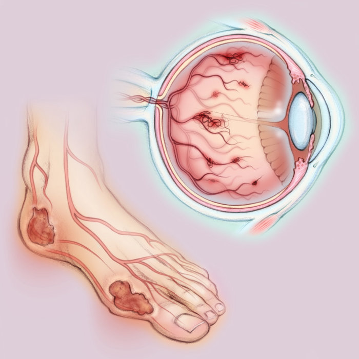 diabetes, eye, anatomy, medical illustration, foot