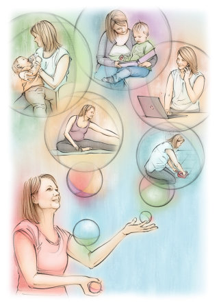 femme, grossesse, jonglerie, exercice, travaux ménagers, mère