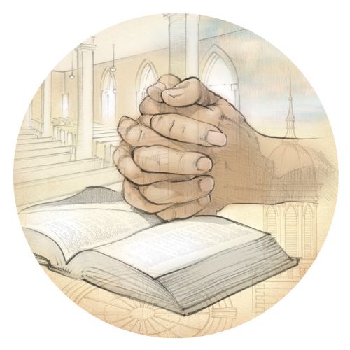 clasped hands, pencil, sketch, book, prayer, temple, religion