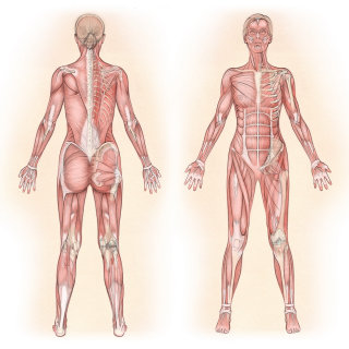 anatomie, muscles, grand fessier, droit fémoral, grand pectoral, grand dorsal, droit de l&#39;abdomen