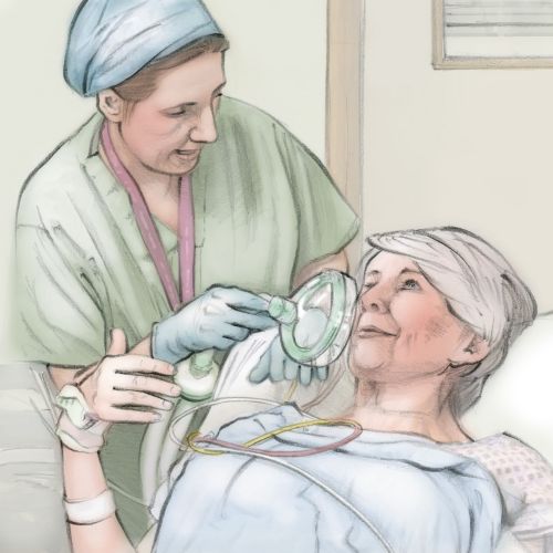 Healthcare worker preparing oxygen mask for elderly patient in hospital bed