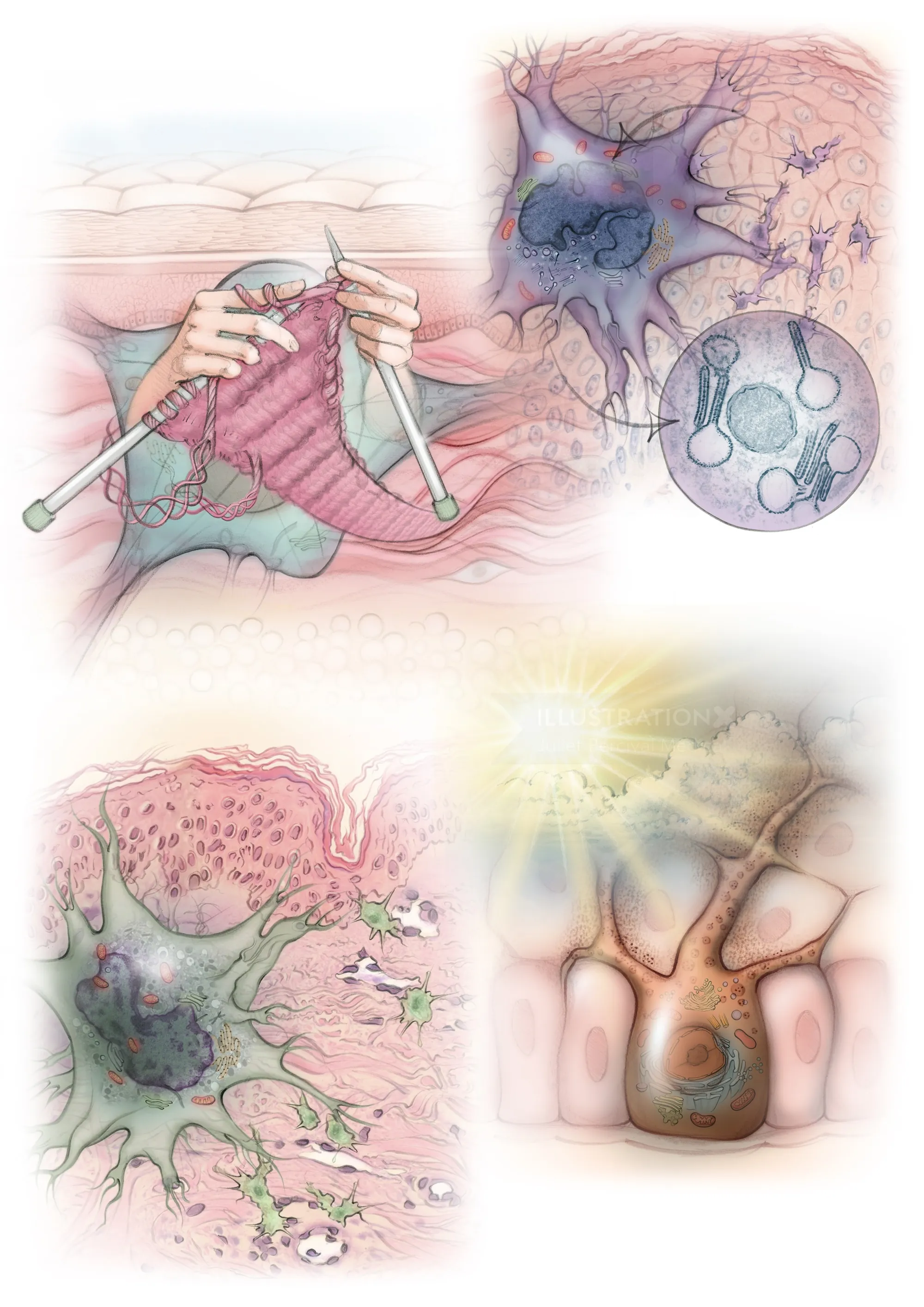 Illustrations showing different human skin cells in various conditions