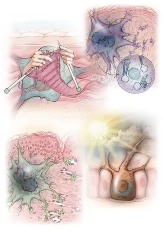 Illustrations showing different human skin cells in various conditions