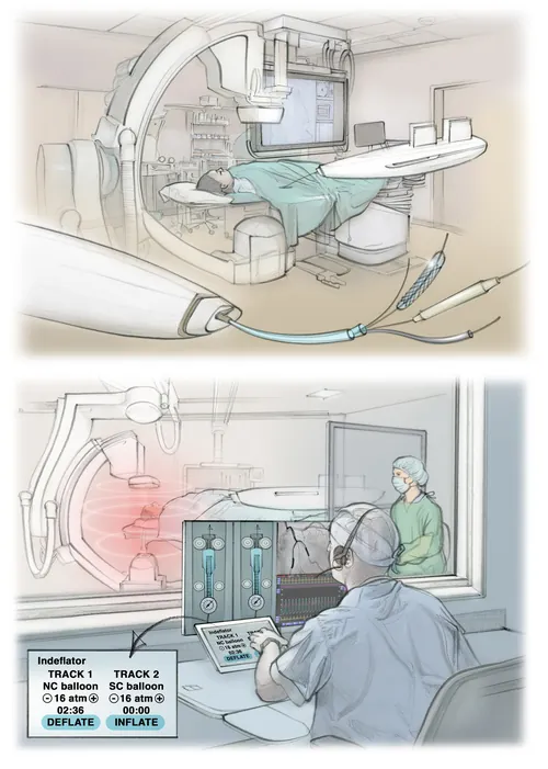 Machnet robot and clinician operating console in radiology theatre by Juliet Percival Medical