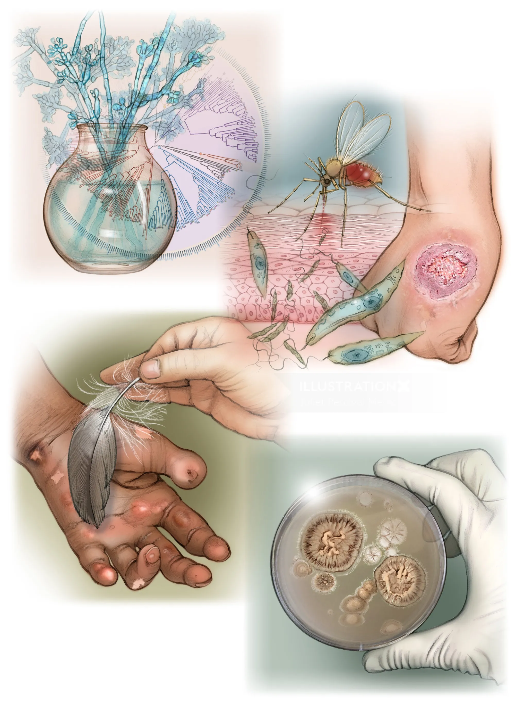 Illustrations of skin diseases and pathogens by Juliet Percival Medical