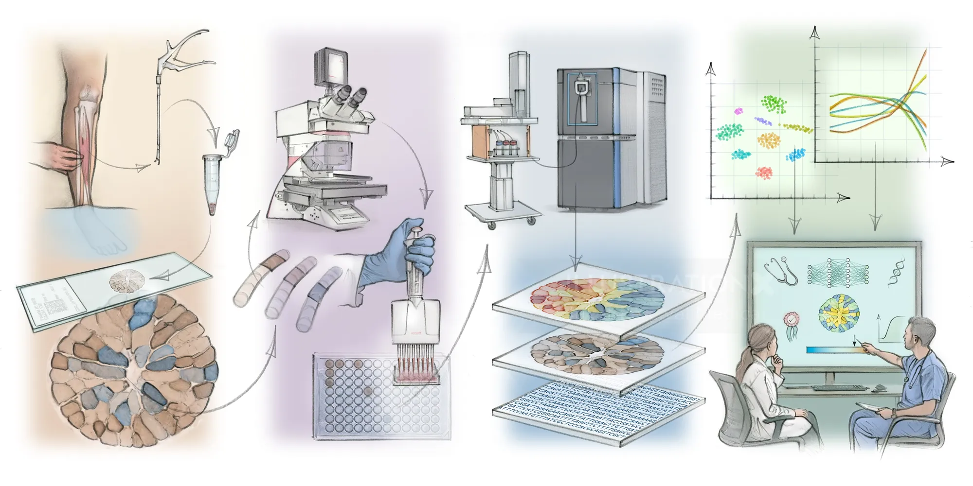 Scientific illustration showing spatial proteomics techniques in mitochondrial disease diagnosis by 