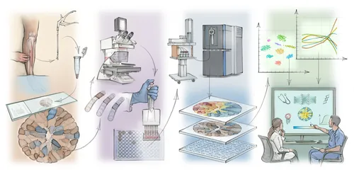 Scientific illustration showing spatial proteomics techniques in mitochondrial disease diagnosis by 