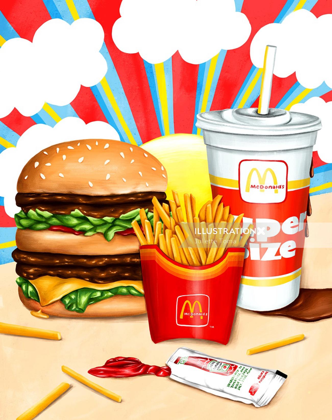 Food illustration for McDonald's by Juliette Toma