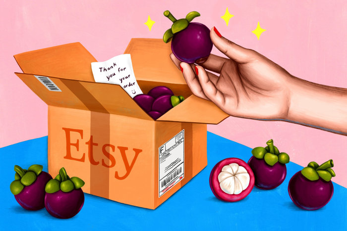 Illustration d&#39;emballage de fruits pour la société Etsy