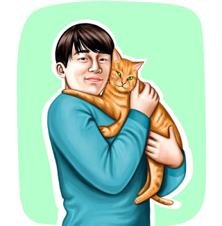 Retrato de um homem segurando um gato