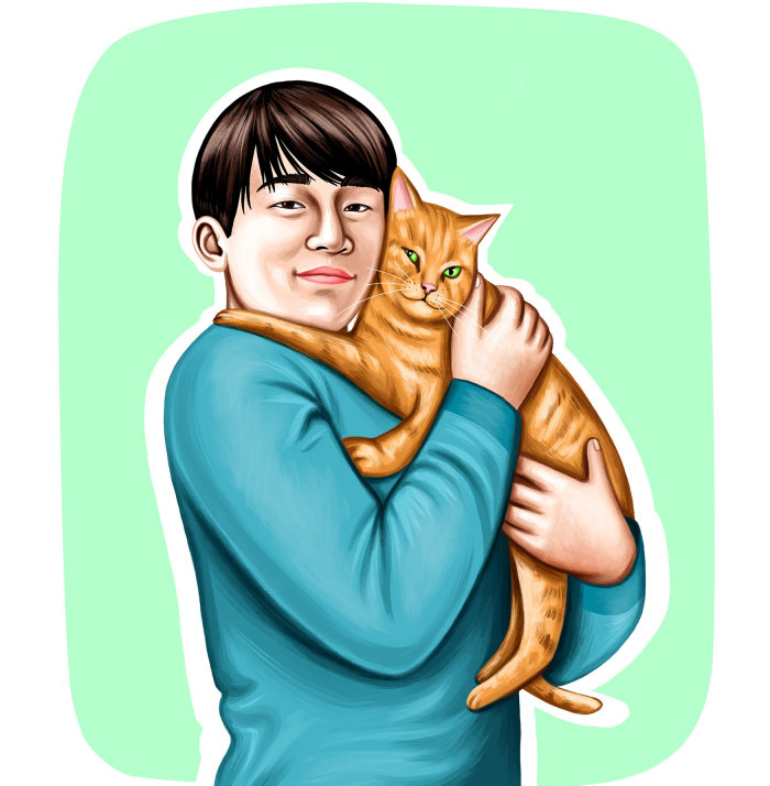 Portrait d&#39;un homme tenant un chat