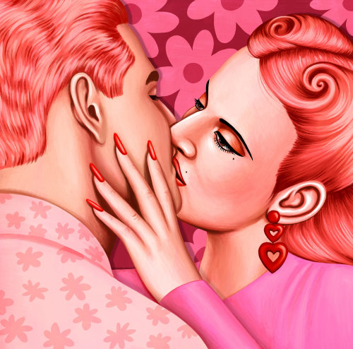 Photorealism of love couple kissing