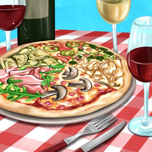Pizza and wine pairing illustration for DaVinci Wines