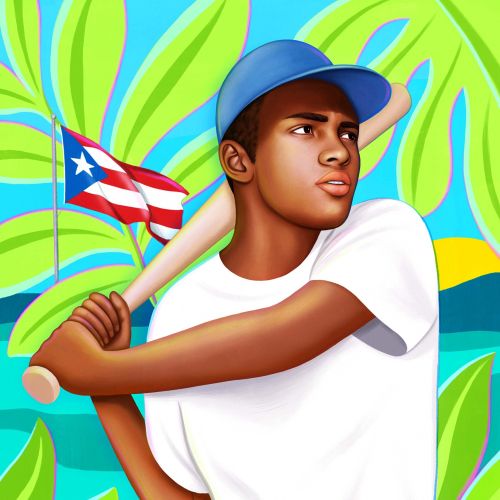 A young portrait of baseball player Roberto Clemente for Junior Scholastic