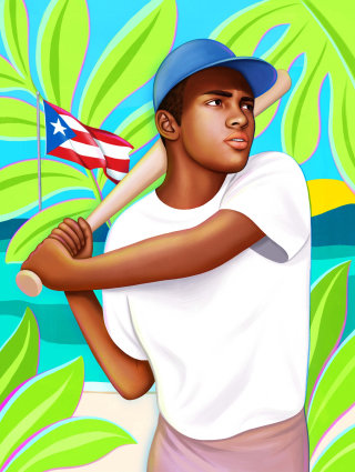 棒球运动员罗伯托·克莱门特 (Roberto Clemente) 的年轻肖像，由 Junior Scholastic 拍摄
