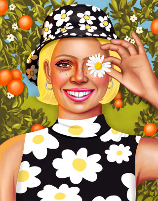 Retrato de menina de moda floral