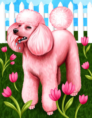 Um cachorro Toy Poddle mostrado em uma pintura realista