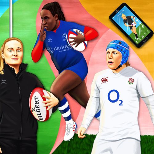 Photorealistic painting of women Rugby Players for Glorious Sport