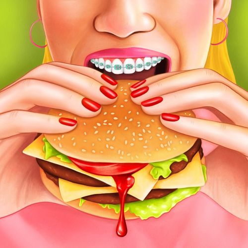 Food painting of a hamburger bite