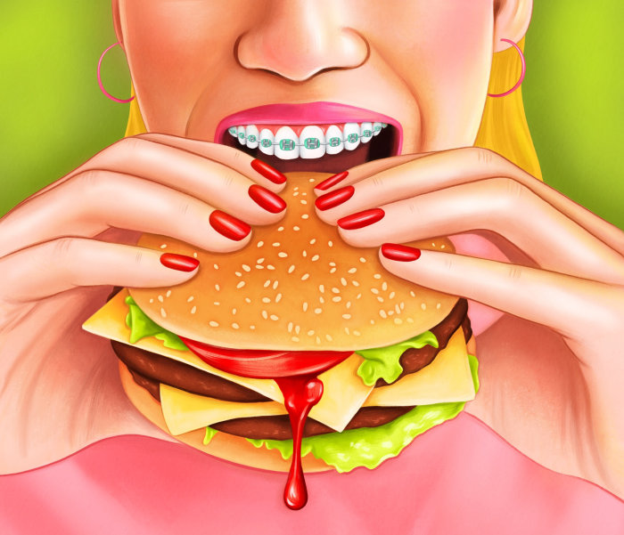 Food painting of a hamburger bite
