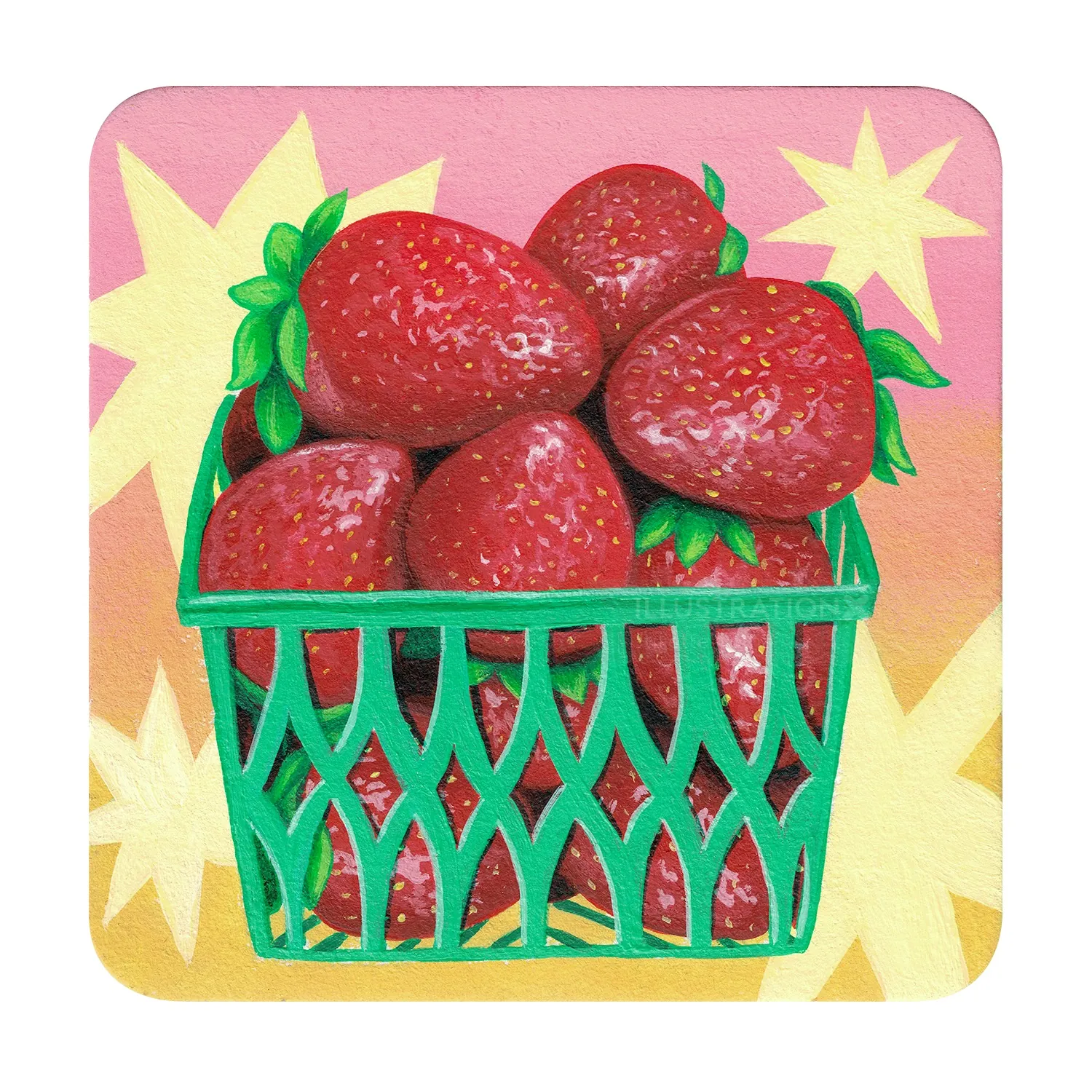 Basket filled with fresh red strawberries on a colorful background