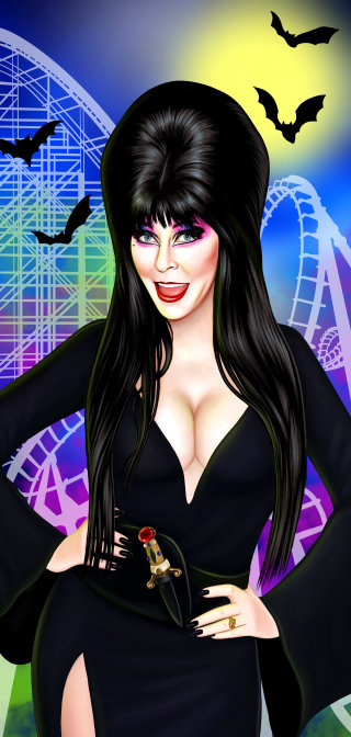 Painting of a Elvira’s 'XXPerience' at Knott’s Scary Farm