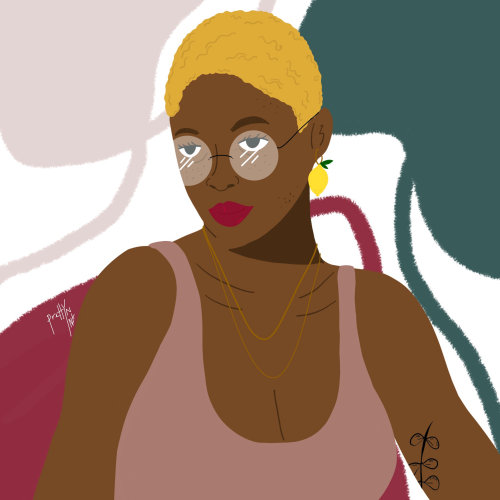 femme noire avec portrait de cheveux courts