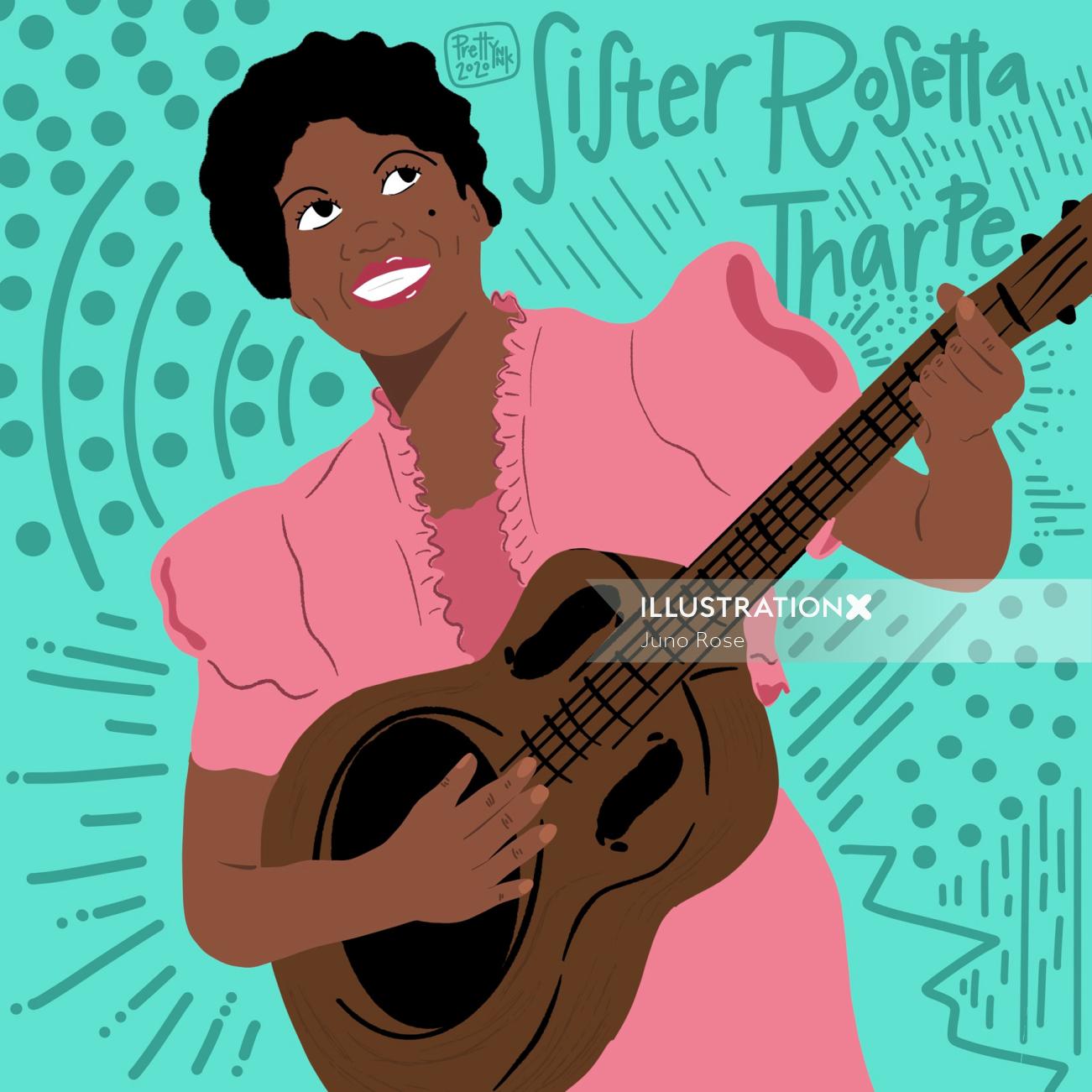 Portraiture of Sister Rosetta Tharpe, American singer