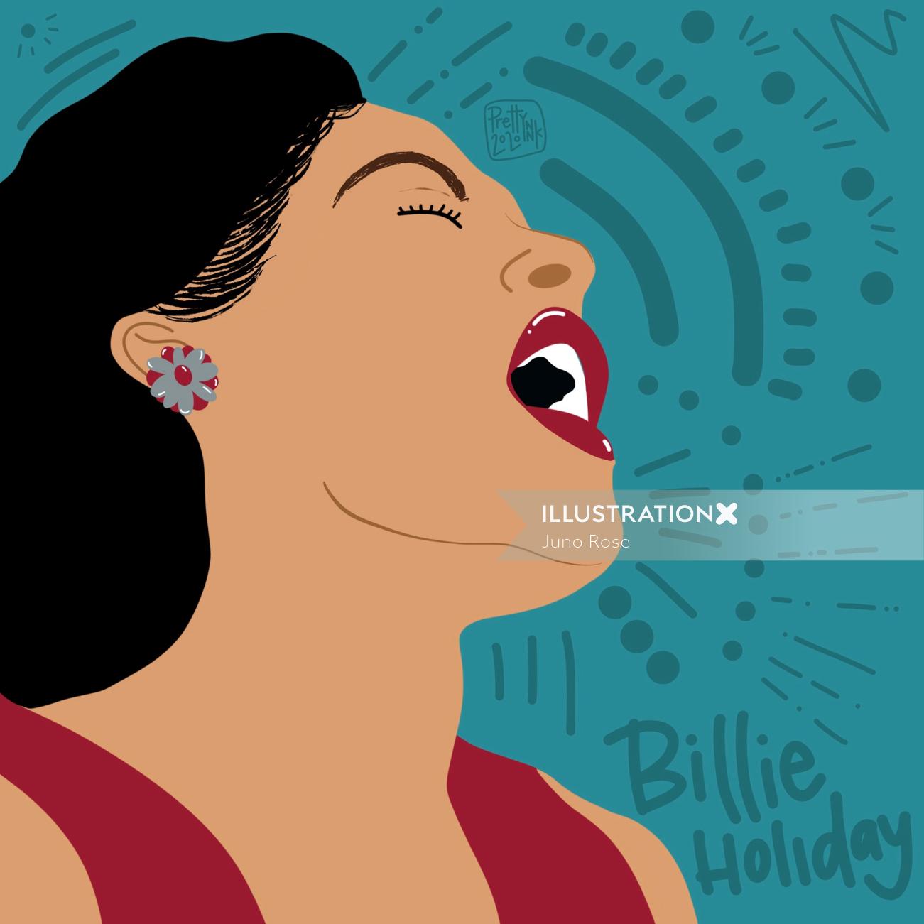 Portrait de Billie Holiday, chanteuse américaine