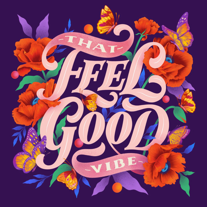 Whimsical illustration for the Valentine’s Day for all about that feel good vibe