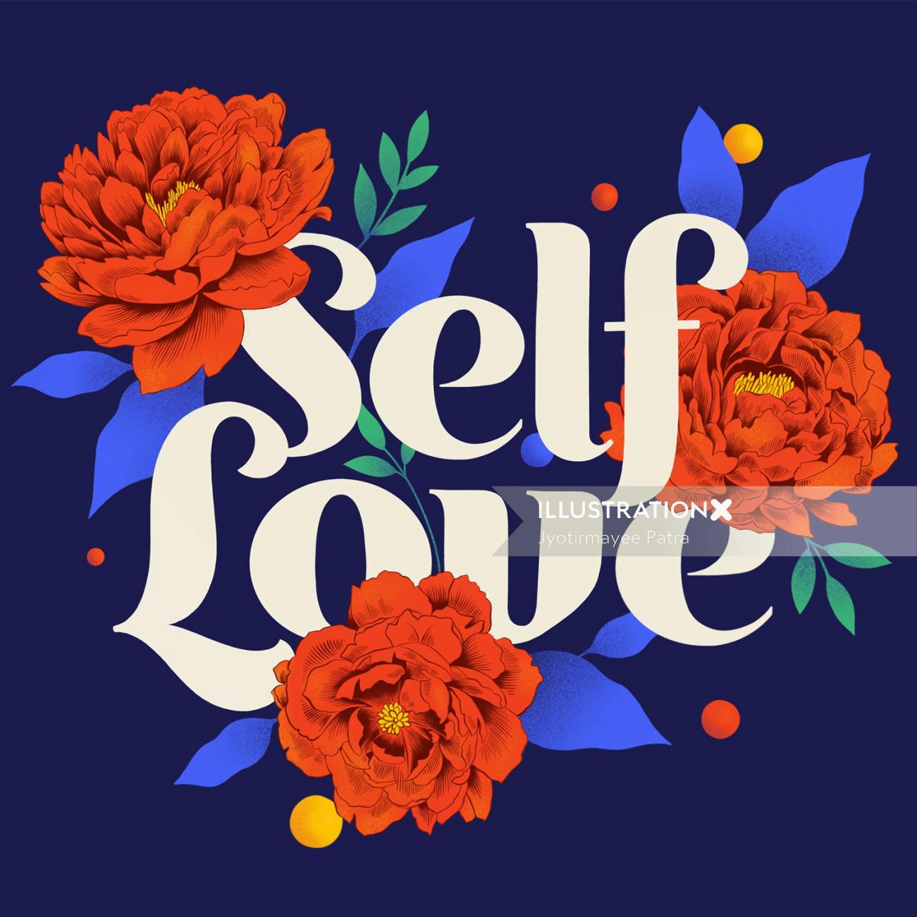 Self love inspirational hand drawn lettering