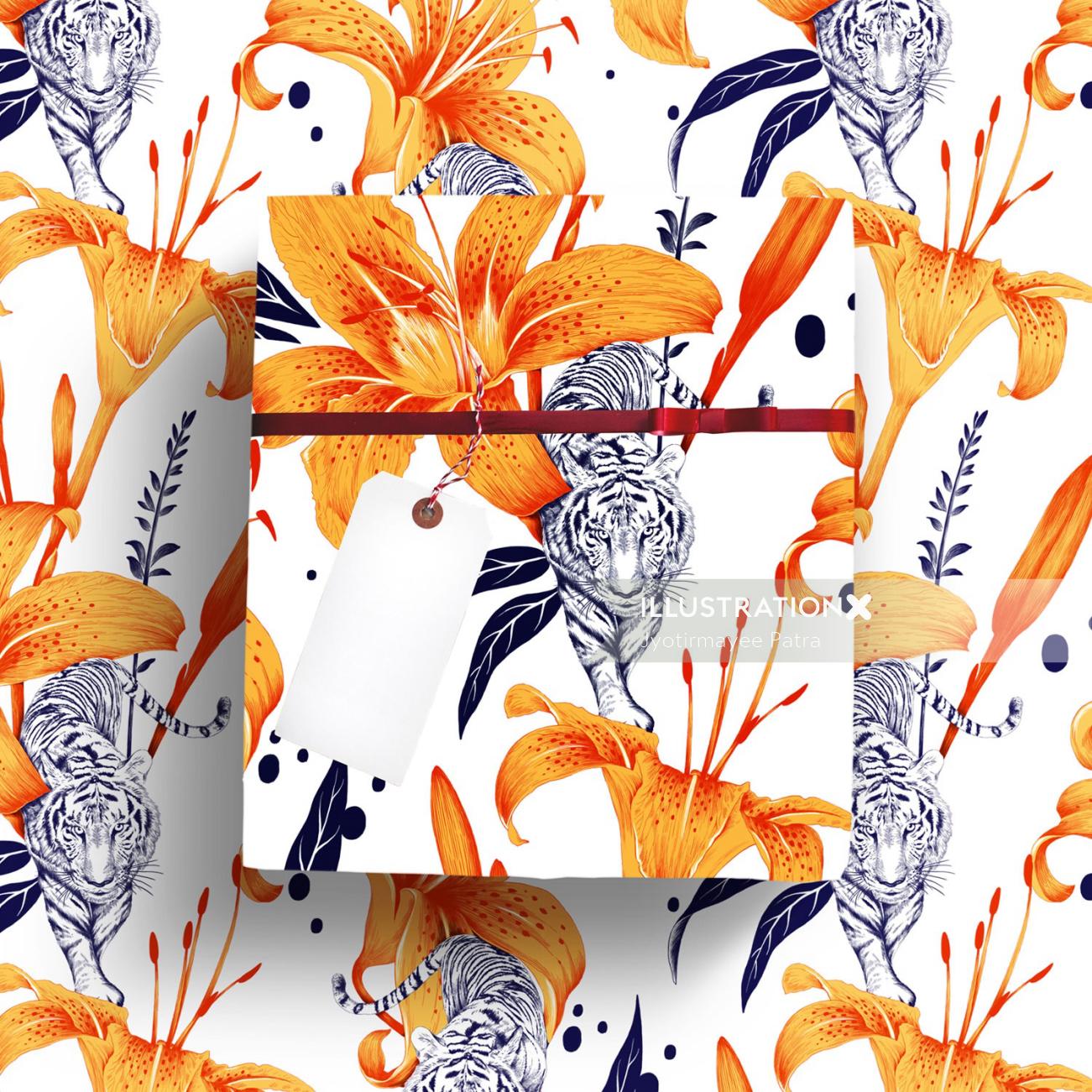 Floral illustration with tigerly pattern