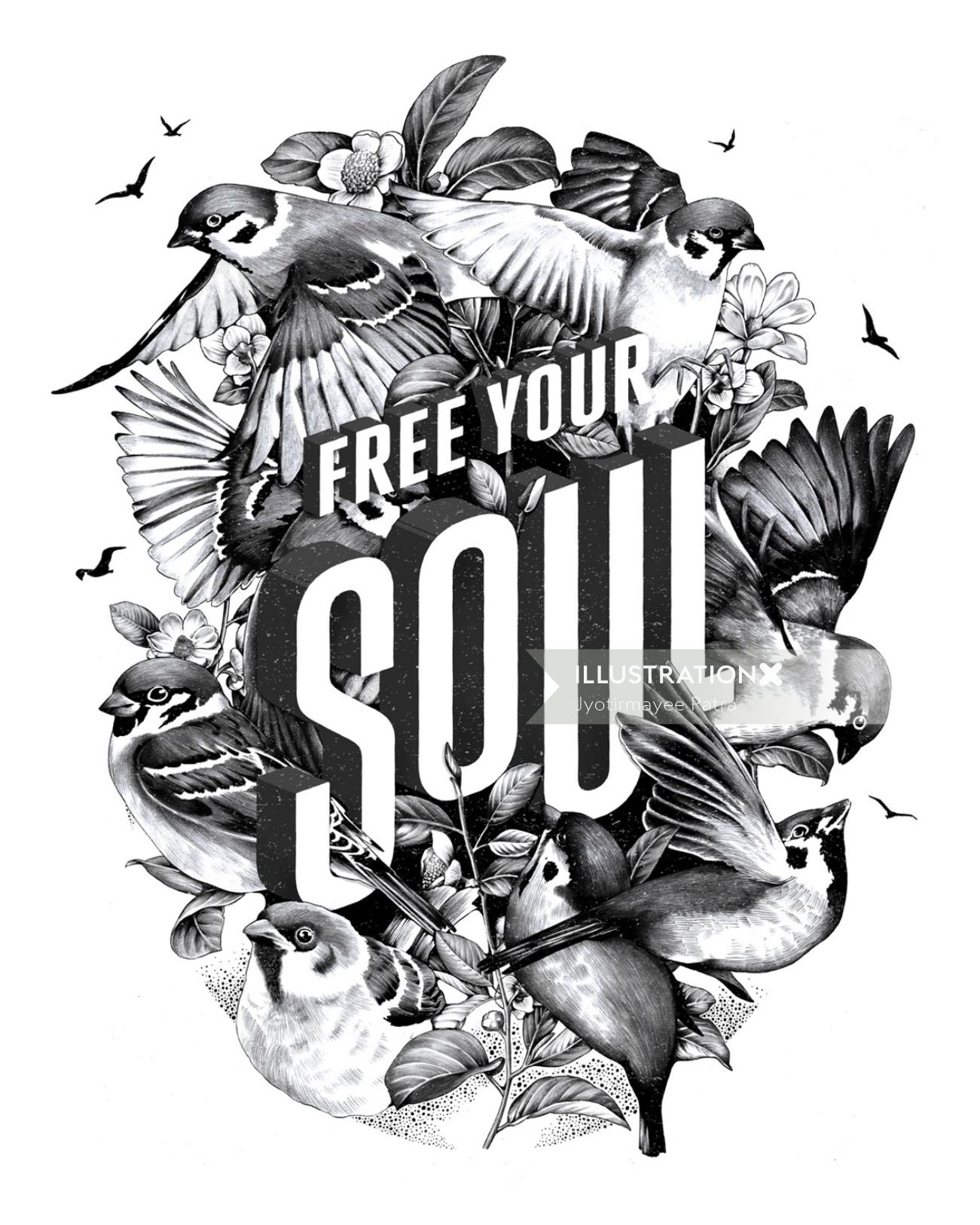 Free your soul hand-lettered art piece from the series ‘Art of Living’.