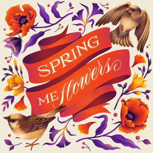 Artwork inspired by the season of Spring title Spring me flowers