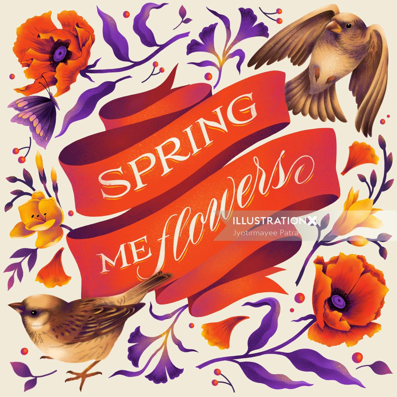 Oeuvre inspirée de la saison du titre du printemps Spring me flowers