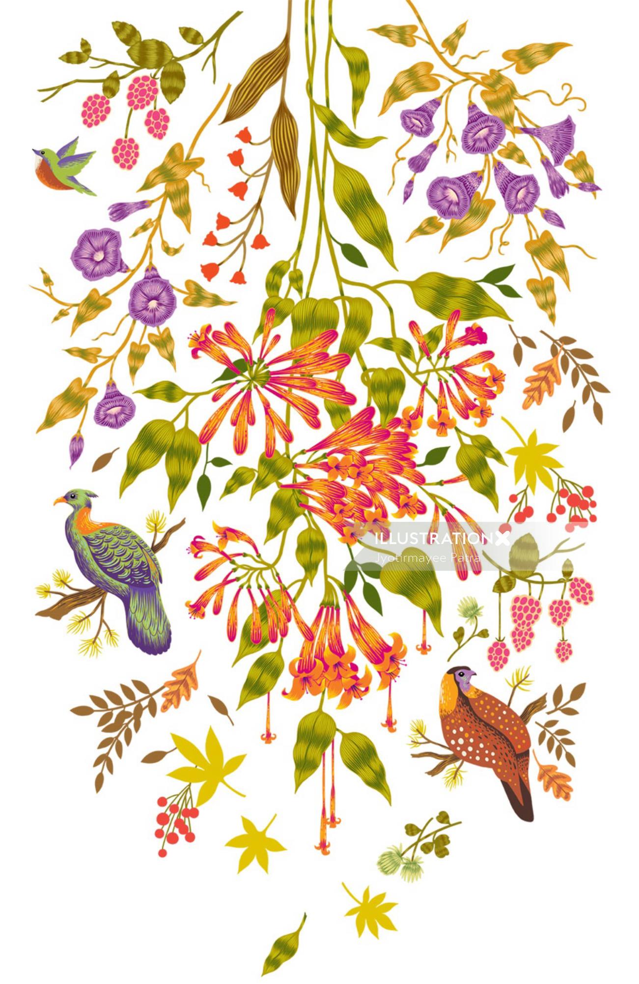 Theme  of nature and bird Decal graphics created for Asian Paints